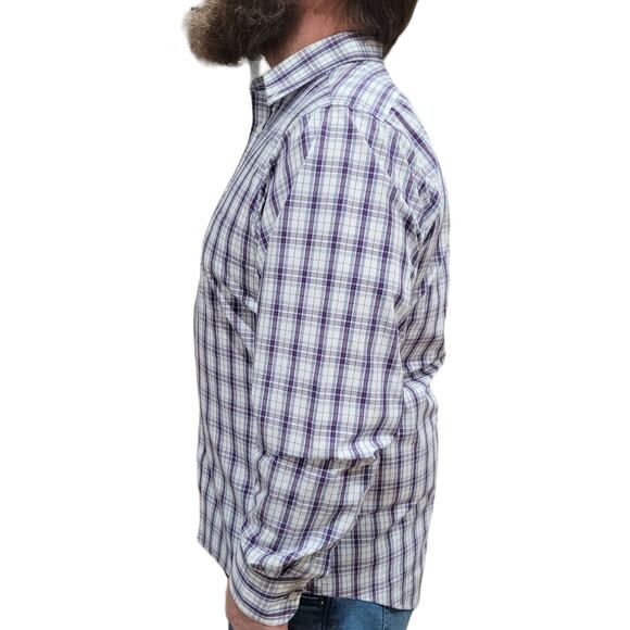 Izod Mens Plaid Dress Shirt 16.5 34/35 White Blue Gray Red Check Button Office - Picture 7 of 9